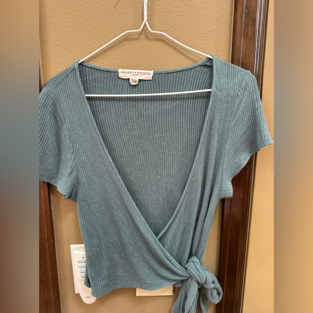 Urban Outfitter’s Project Social T Ribbed Wrap Top in Dusty Teal size medium